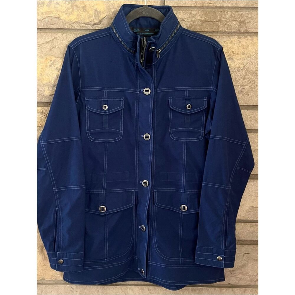 Kuhl Women’s Rekon Canvas Jacket Blue Depths EUC Hooded Pockets Hiking Small